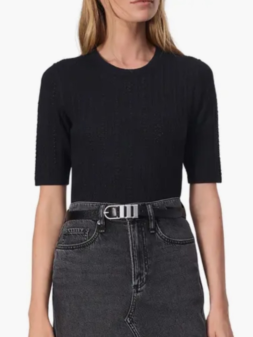 NWT $198 Rag & Bone Black Tina Short Sleeve Cable-Knit Sweater Wool Size XXS - Picture 5 of 15